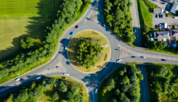 An ariel view of a roundabout